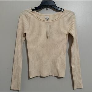 A New Day Top Womens Small Cream Ribbed Fitted Neutral Feminine Basics Modern